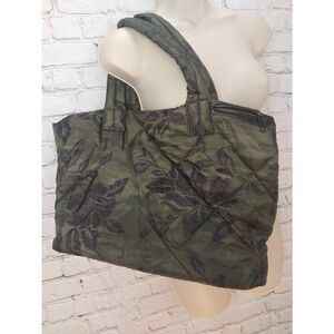 Brylane Women's Forest Green Floral Quilted Shoulder Bag.